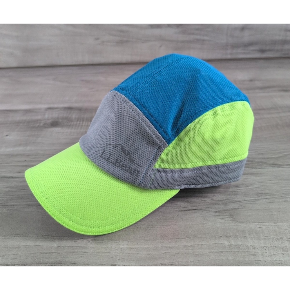 LL Bean Running Panel Hat Cap Buckle Back Blue Yellow Performance - 520131